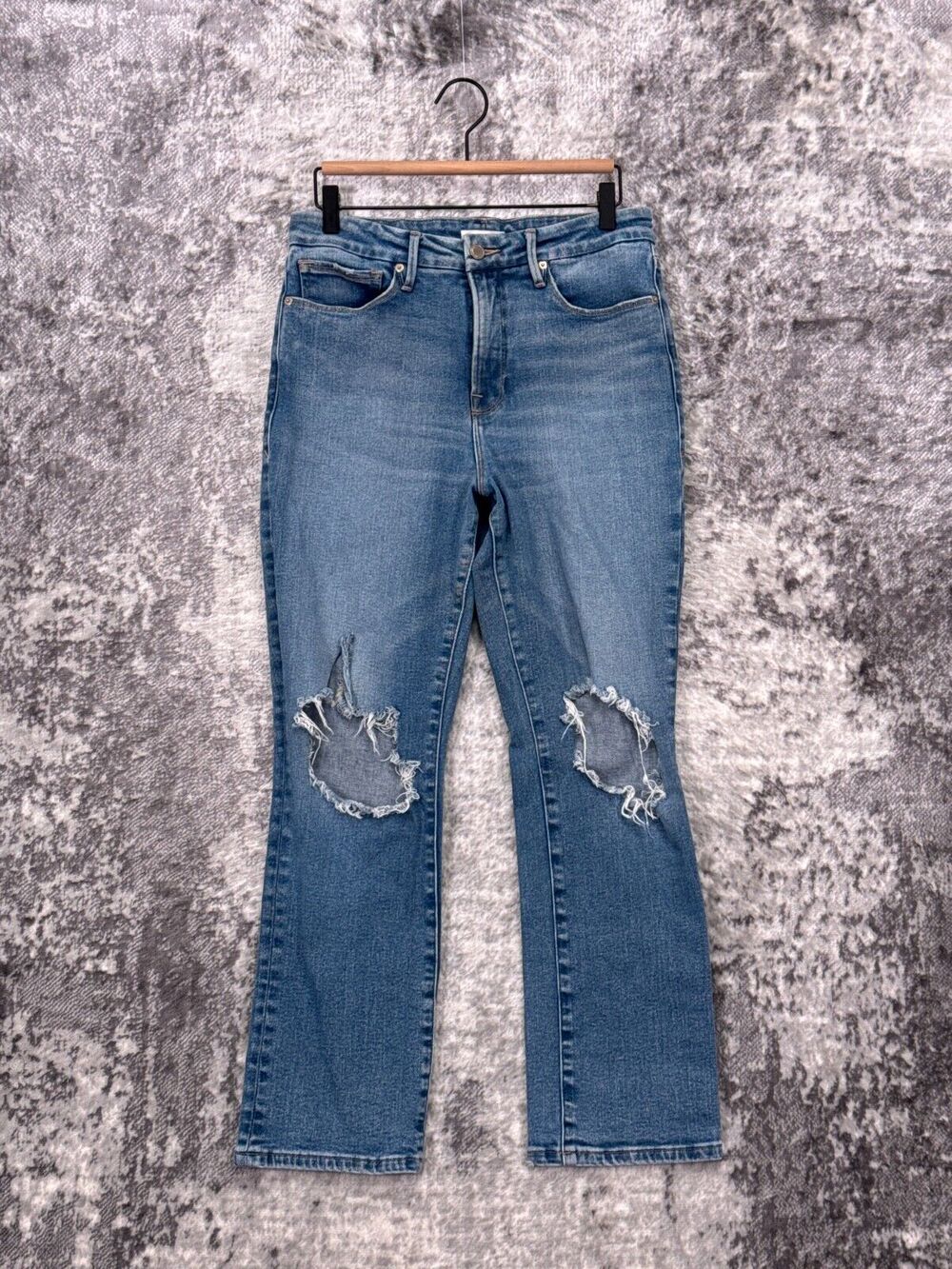 Good American Jeans 8/29 Good Vintage Distressed Ripped Knee Denim